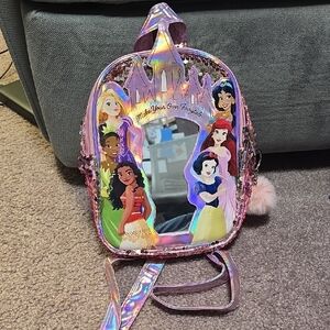 Disney Holographic Pink Princess Kids Backpack with Mirror Accent
